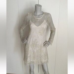 Zara Off White Glitter Dress Size M